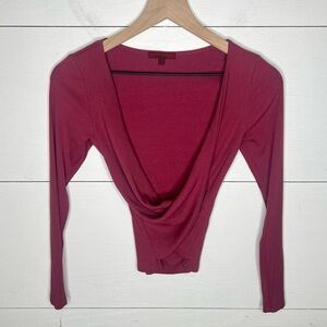 Red by BKE • Long Sleeve Ribbed Wrap Twist Front Top Size XS
